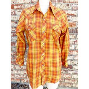 Fenton Men 15/32 Long Sleeve Lightweight Orange Plaid Pearl Snap Shirt *see Pics